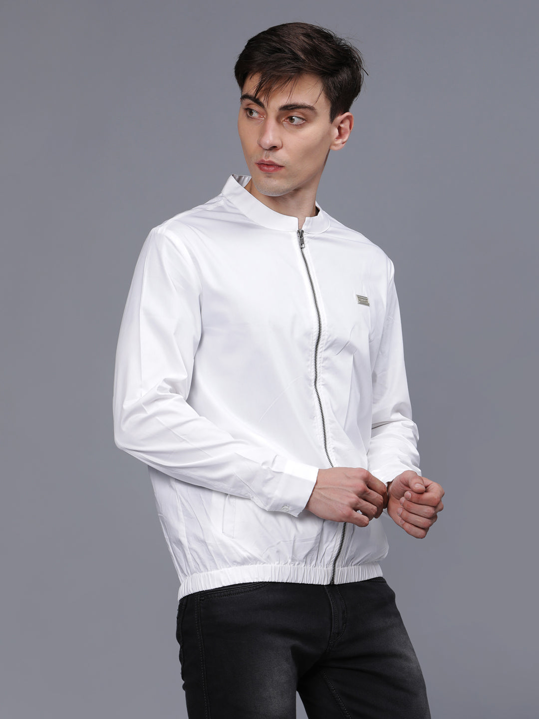  Pure Solid Lightweight White Bomber Jacket for Men