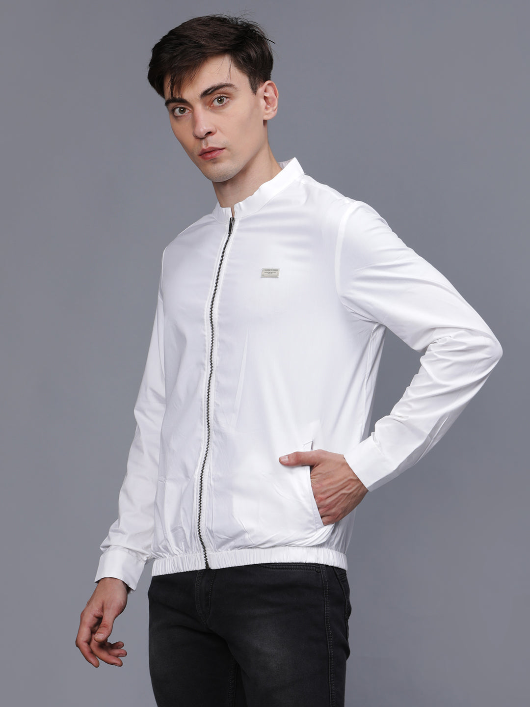 Shop Pure Solid Lightweight White Bomber Jacket for Men