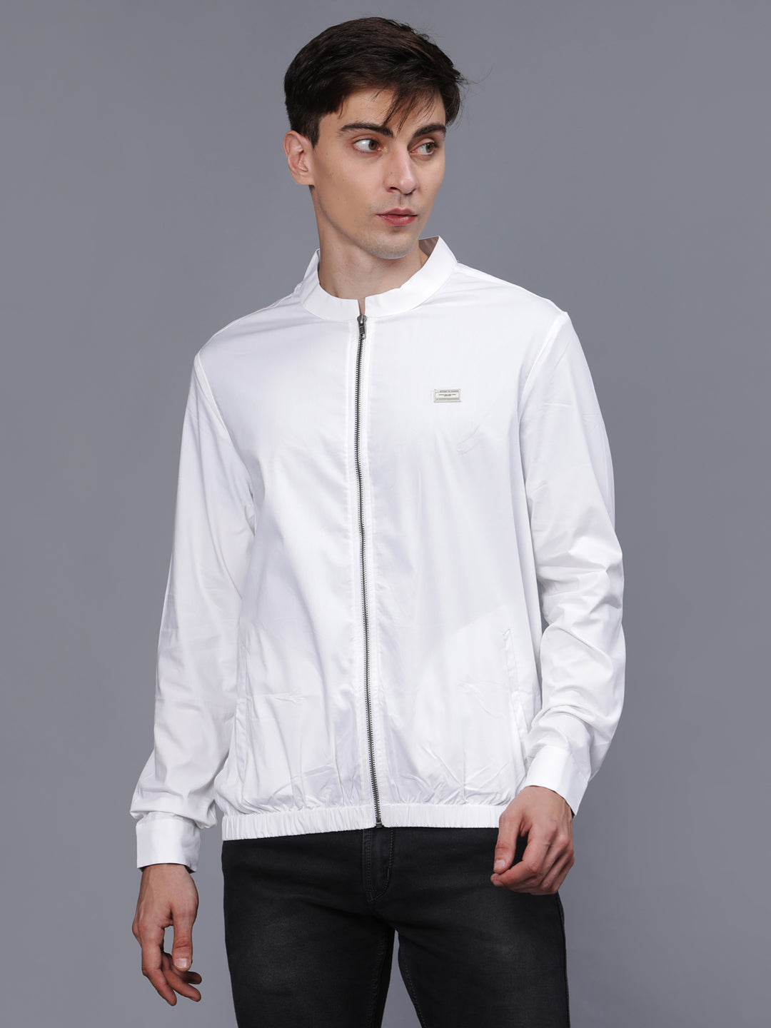  Pure Solid Lightweight White Bomber Jacket for Men