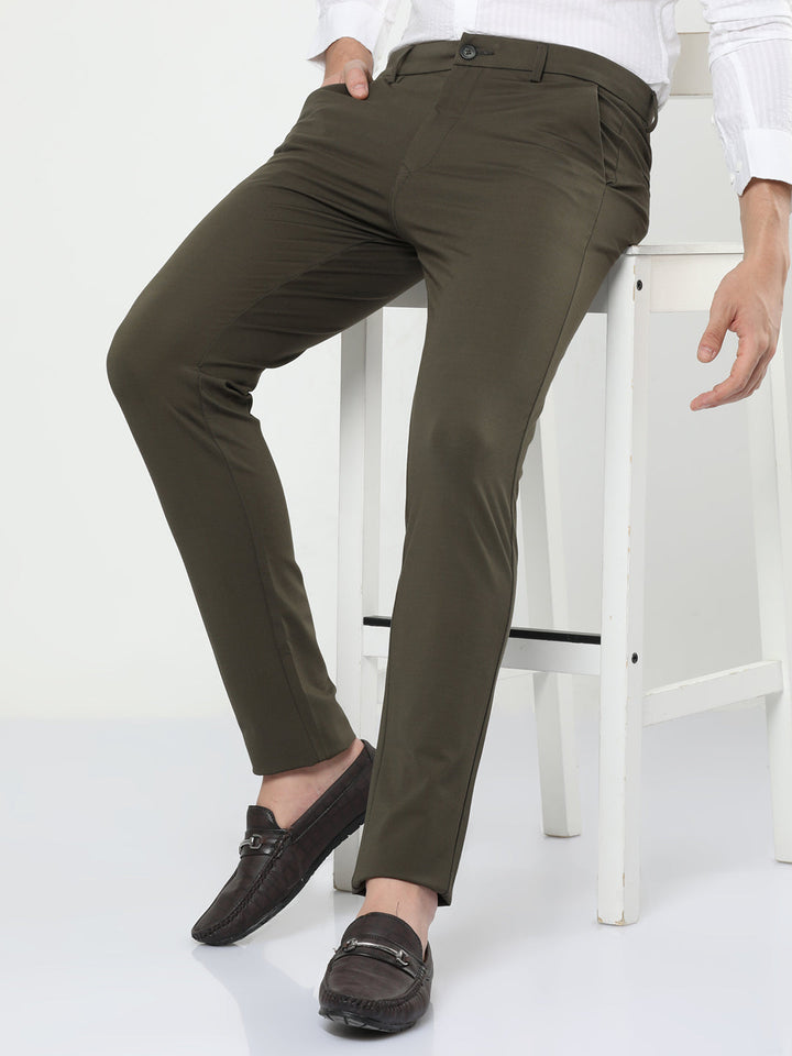 Trendy Solid Olive Green Chinos 