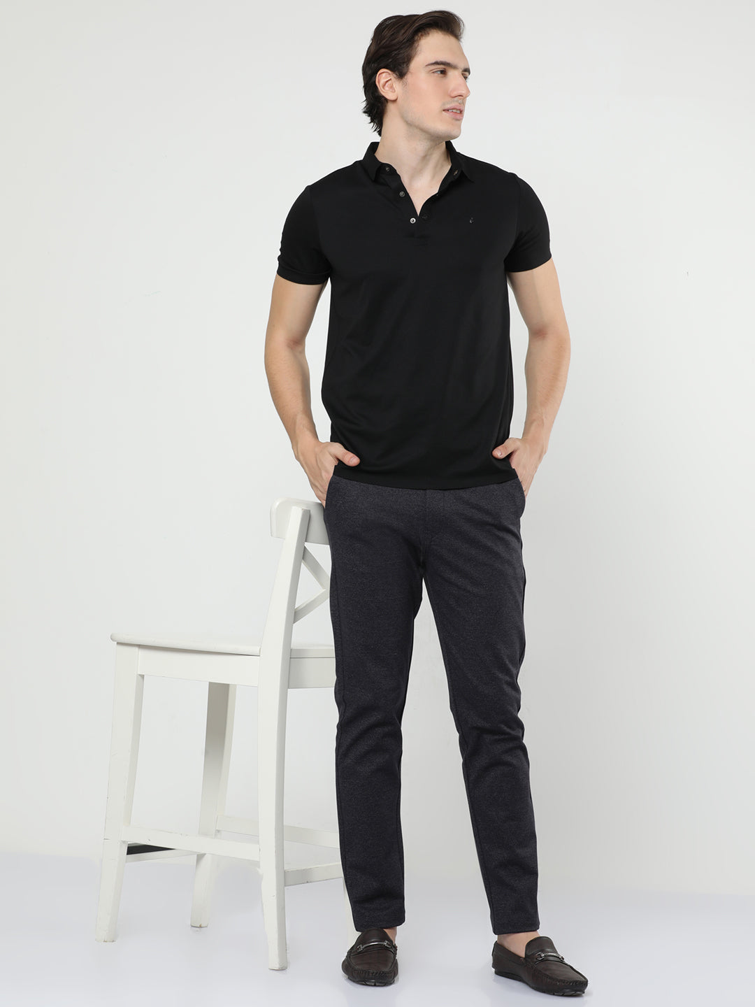 Solid Navy Blue Chinos For Men