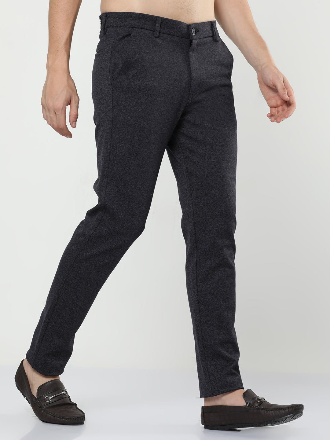 Solid Navy Blue Chinos For Men