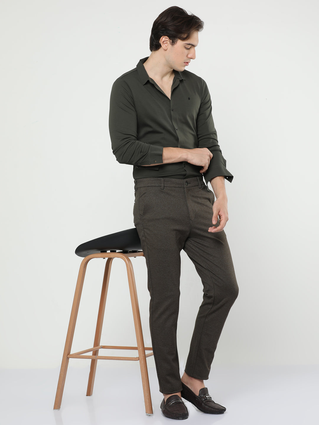  Haze Melange Solid Olive Green Chino Pants