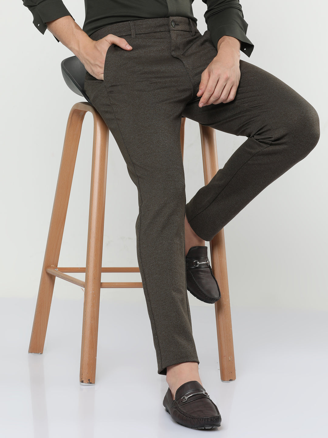  Haze Melange Solid Olive Green Chino Pants