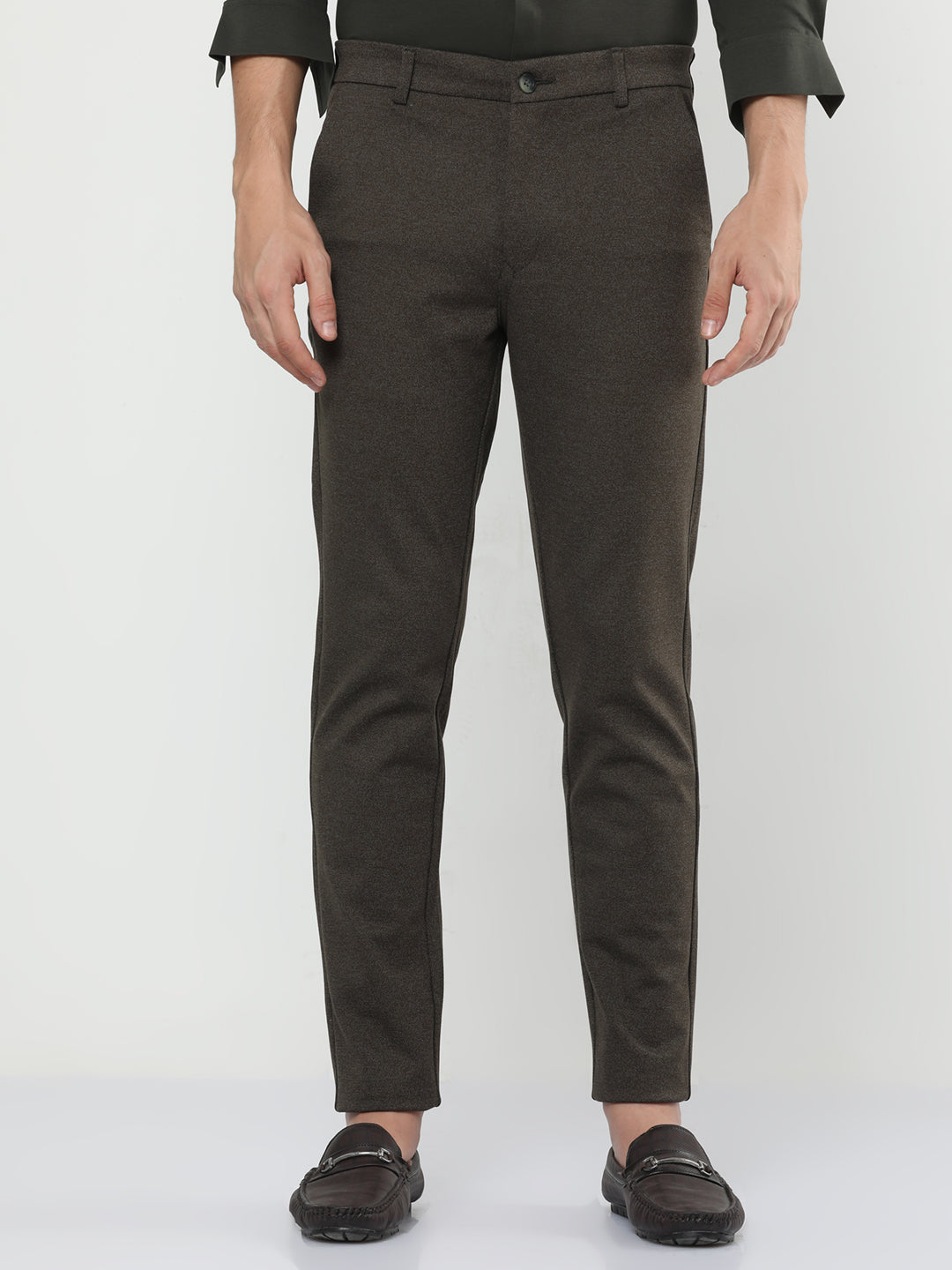  Haze Melange Solid Olive Green Chino Pants