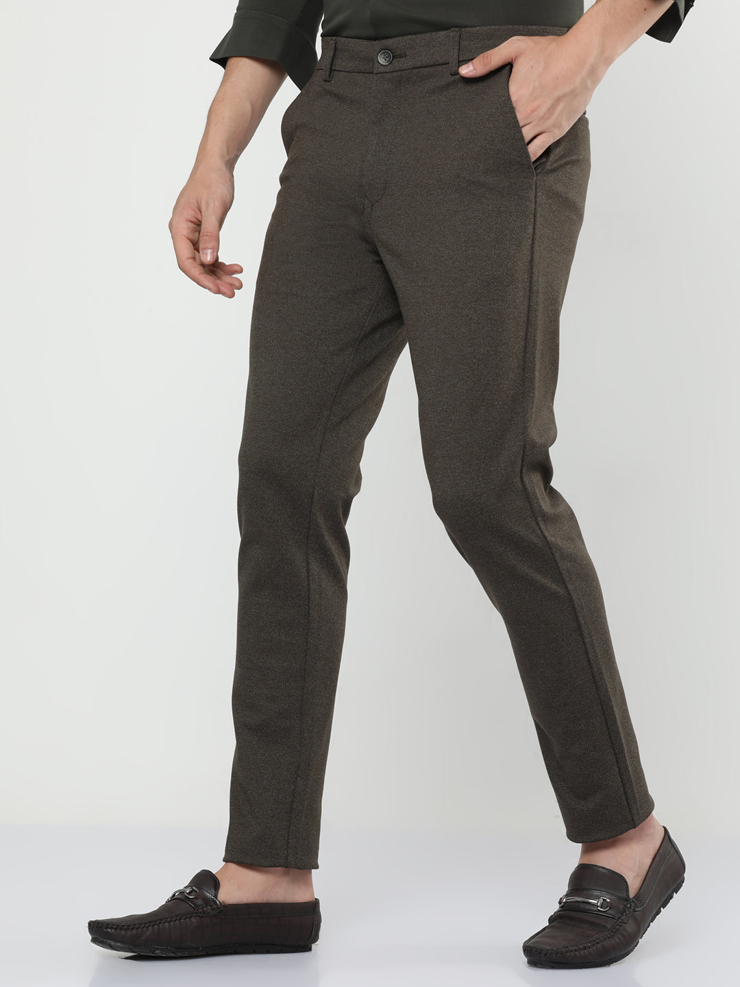  Haze Melange Solid Olive Green Chino Pants