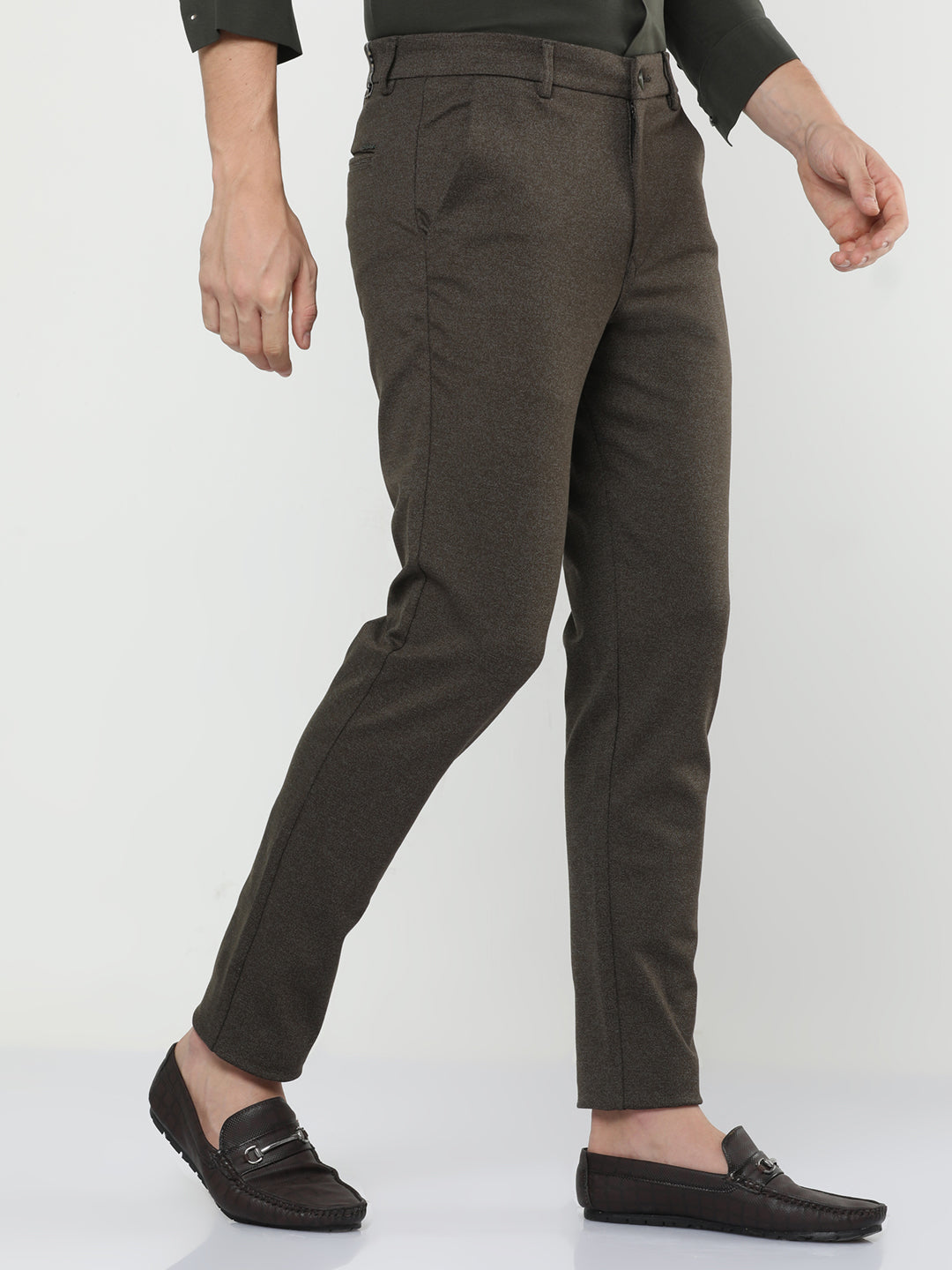  Haze Melange Solid Olive Green Chino Pants