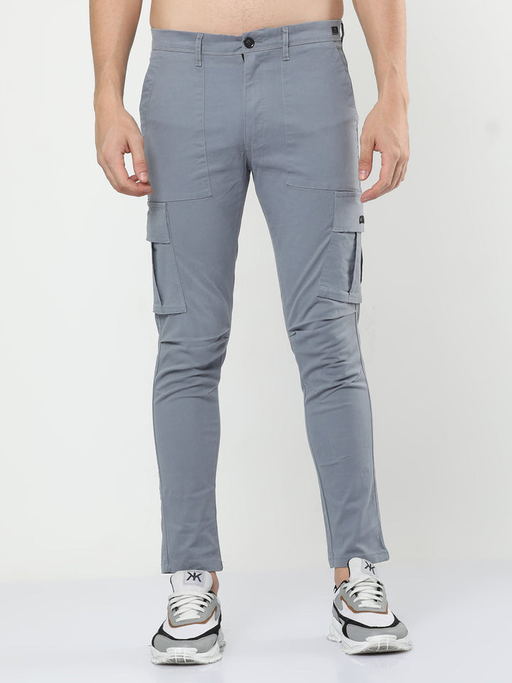 Bluish Solid Grey Cargo Trouser for Men