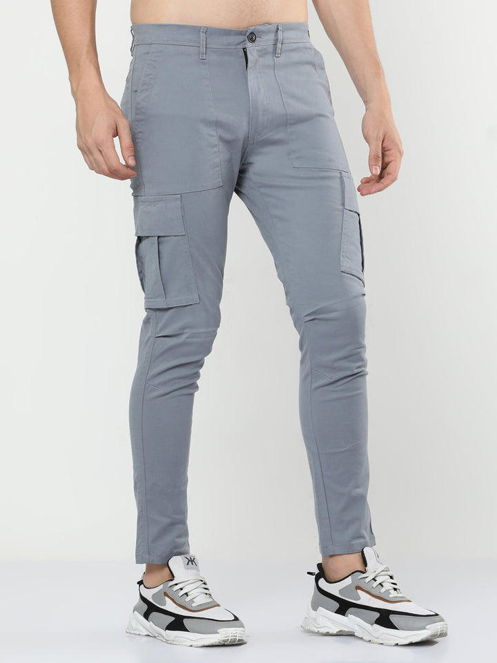 Bluish Solid Grey Cargo Trouser for Men