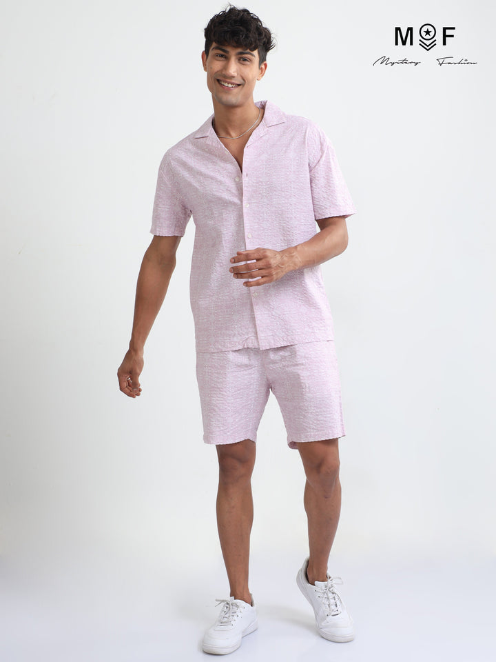  Wisteria Pink Cotton Popcorn Co Ord Sets Mens