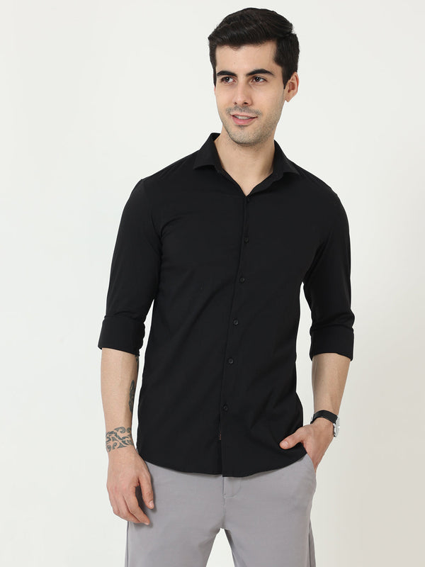Solid Charcoal Satin Shirt For Men