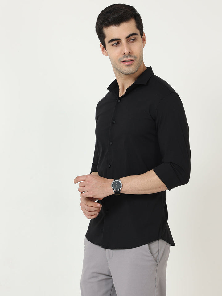 Solid Charcoal Satin Shirt For Men