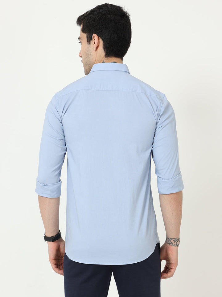 Solid Blue Angel Satin Shirt For Men