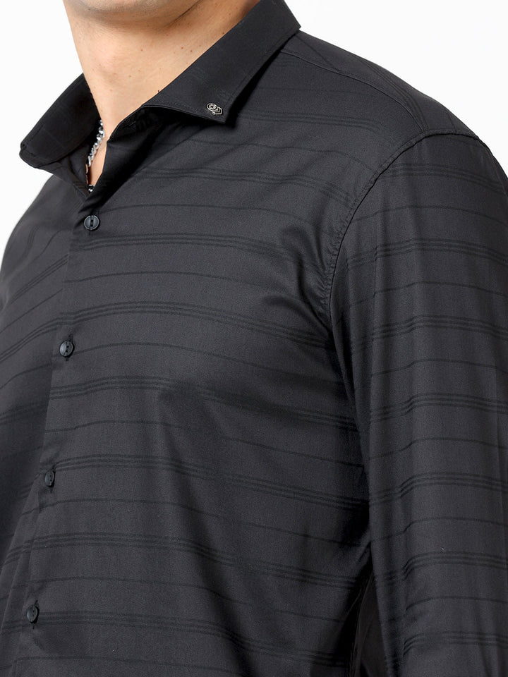 Black Horizontal Line Shirt for Men