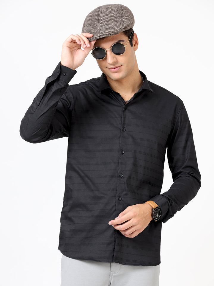 Black Horizontal Line Shirt for Men