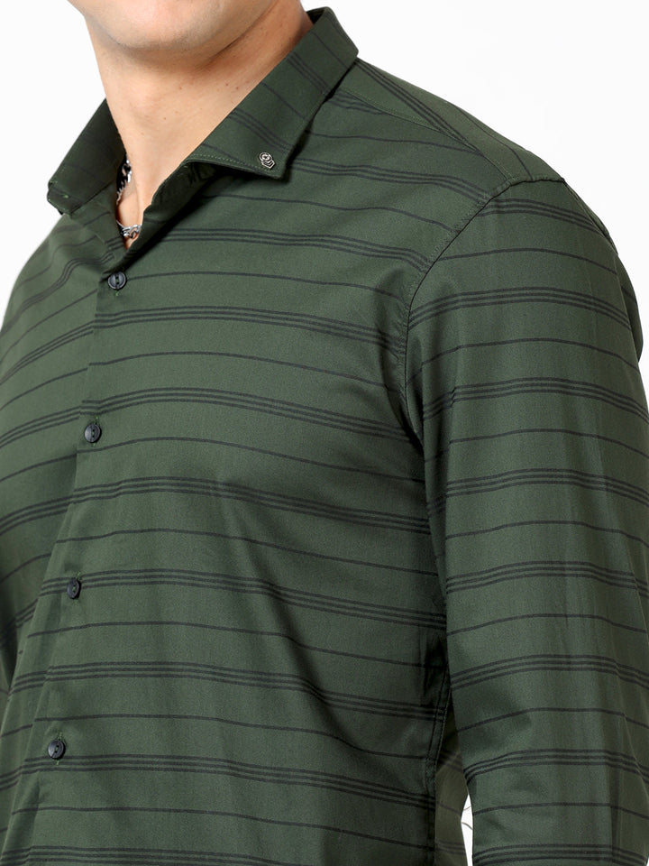  Rifle Green Horizontal Lining Shirts for Men 