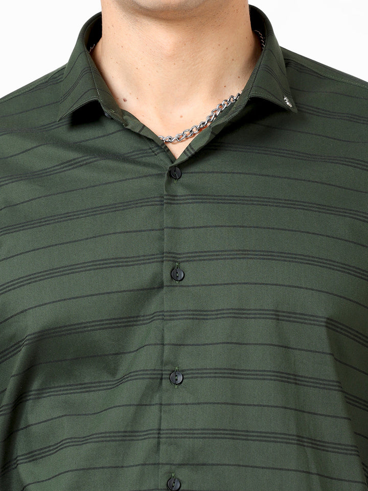  Rifle Green Horizontal Lining Shirts for Men 